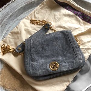Tory Burch Blur Leather denim look clutch